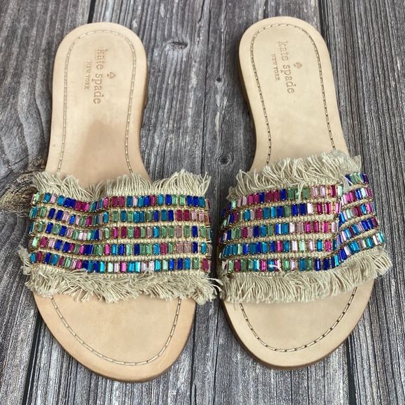 KATE SPADE Solaina Natural Multi-Color Rhinestone Sandals 8.5M - Picture 10 of 10